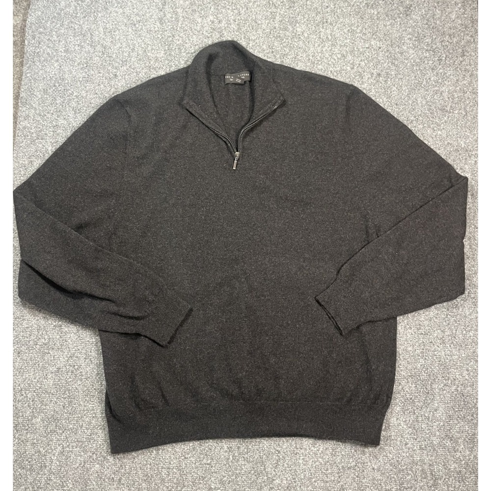 Bloomingdales The Mens Store 1/4 Zip Cashmere Sweater Men XXL Gray Pullover Golf
